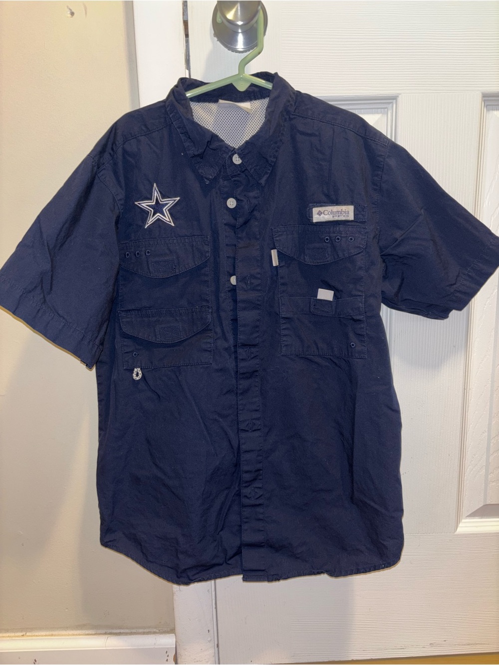 Columbia PFG Dallas Cowboys Navy Blue Short Sleeve Fishing Shirt